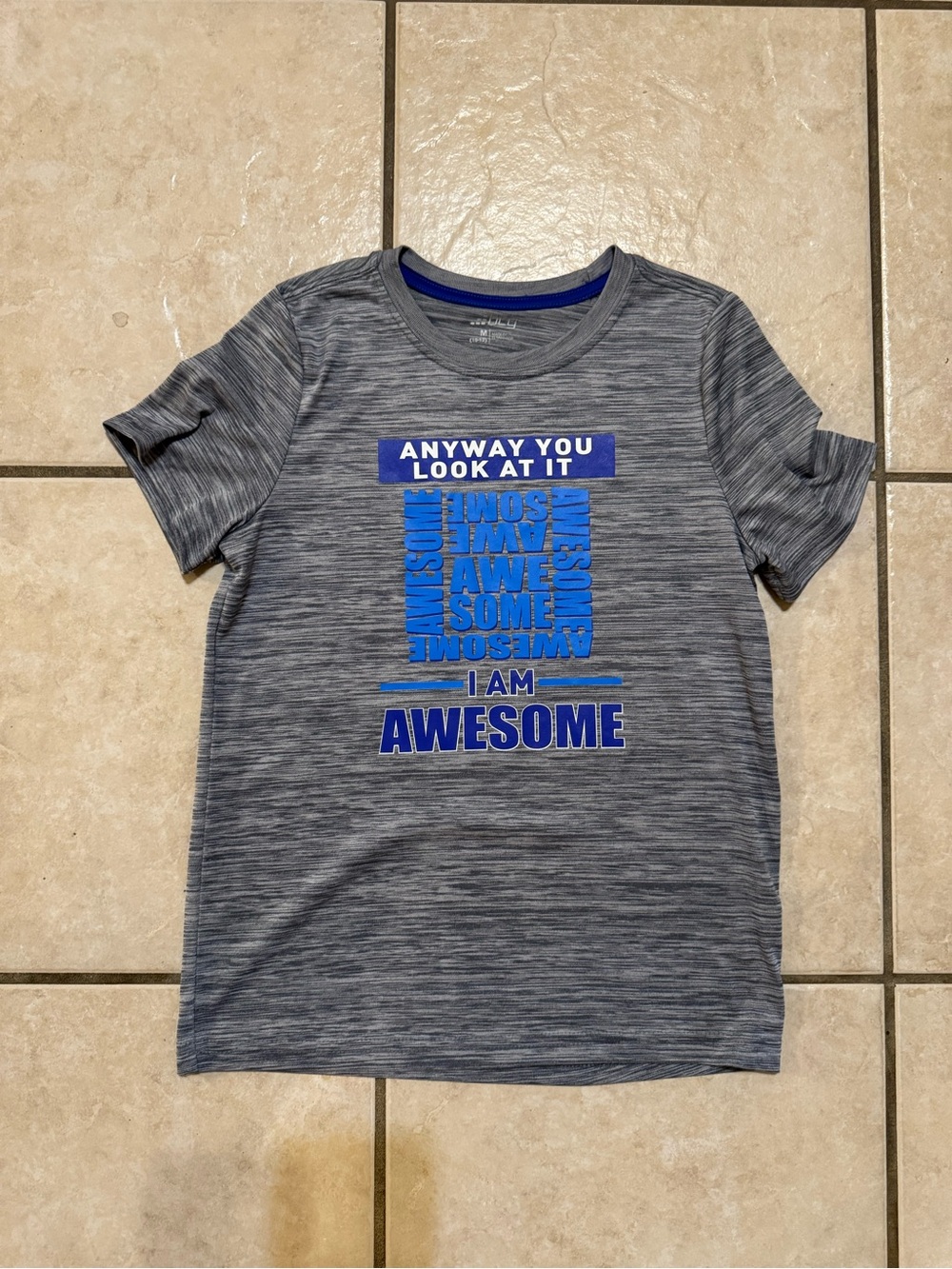 bcg Grey Heather Tee with Blue 'I AM AWESOME' Graphic